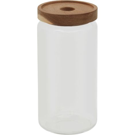 Premier Housewares 1000ml Round Clear Glass Jar With Acacia Wood Lid For Storage Multipurpose Stylish Lightweight Removable Lid w9 x d9 x h19cm (1/5)