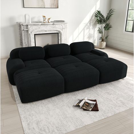 Sofá esquinero modular 298x178x75 cm negro en pana sin montaje con 3 pufs (1/5)