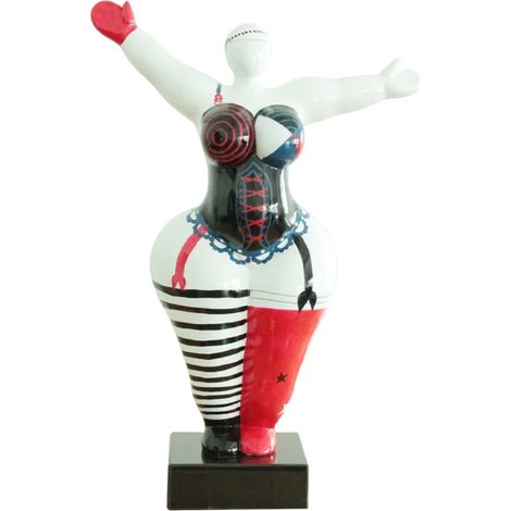 Statue femme bras levés corset rouge noir et bleu H54 cm - LADY LACE