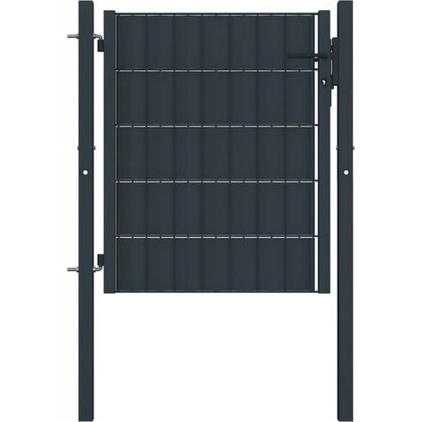 Portail de clôture en PVC et acier, 100 x 81 cm, couleur anthracite (1/5)