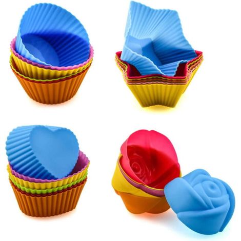 Moules à Cupcakes en Silicone Coloris Aléatoires, Lot de 24 Moules Réutilisables pour Muffins et Pâtisserie (1/5)