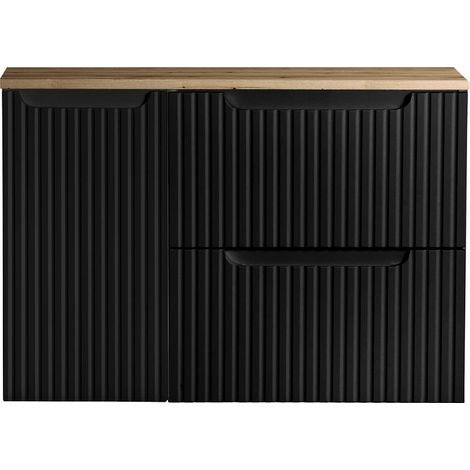 Waschtisch Skelbolu 80x60x40 cm Schwarz/Eichenoptik [en.casa]