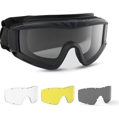 Lunettes de protection militaires tactiques avec 3 verres interchangeables Protection UV400 Lunettes de tir anti-buée Lunettes de plein air Sport Chasse Cyclisme Paintball noir (1/5)