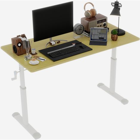 Scrivania Regolabile in Altezza Manuale in Legno e Metallo, Manovella, Doppia Colonna per Home Office (1/5)