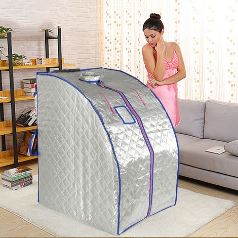 Hofuton Boîte de sauna portable infrarouge - Spa à Domicile pour une Personne - Idéal pour la Désintoxication et la Perte de Poids - Argent