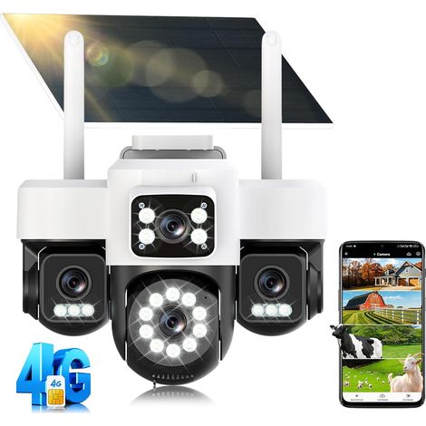 4G Camera Surveillance Exterieure sans Fil AOV 24/7 Quatre objectifs Camera Solaire Batterie 4K caméras de Surveillance avec Carte SIM Vision Vocturne Alarme Audio Bidirectionnel Suivi Automatique (1/5)
