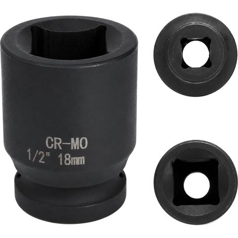 douille 18mm 1/2" 4 pans, douille a choc 1/2 18mm Acier Chrome-Molybdène CR-MO(Black) (1/5)