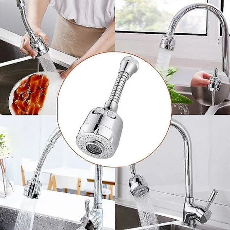 Rallonge de robinet de cuisine, robinet de cuisine à économie d'eau rotatif à 360°, robinet à double mode, pour robinets de diamètre 15-22 mm, argent (1/4)