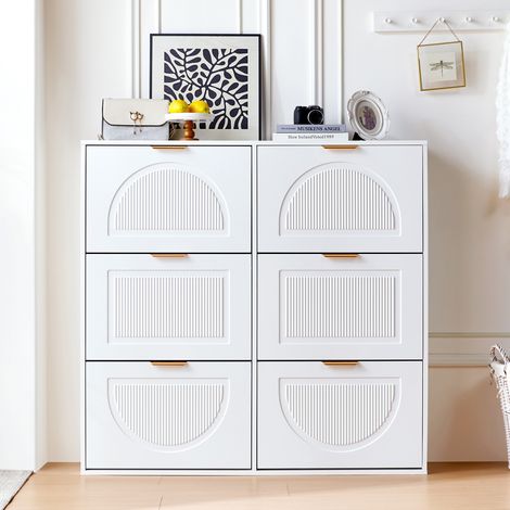 Meuble à chaussures moderne avec 6 compartiments rabattables, étagères ouvertes et rangement indépendant – Idéal pour entrée ou couloir, blanc, dimensions : L118 x H115 x P25 cm (1/5)