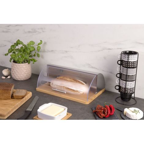 Brotkasten Bkasten Brotdose mit Rolldeckel transparent Bambus Edelstahl 27 x 39 x 15 cm (1/5)
