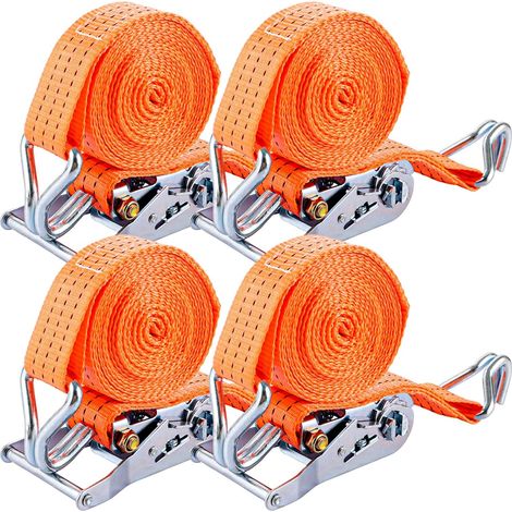 4 Pièces Sangle a Cliquet, Longueur 4 m,Largueur 35 mm Sangle Arrimage, Orange Sangles D'arrimage avec Crochets pour Arrimage de Chargement, Manutention de Bagages, Camping (1/5)