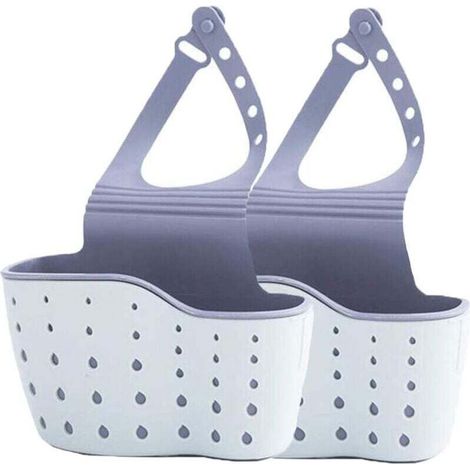 Support d'éponge pour évier de cuisine Porte-savon en plastique en silicone suspendu Caddy de robinet à sangle réglable avec trous de drainage pour le séchage (Bleu ciel (paquet de 2))