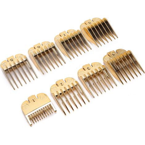 Ensemble de 8 peignes de guidage pour tondeuse à cheveux, adapté aux tondeuses à cheveux (doré). (1/5)