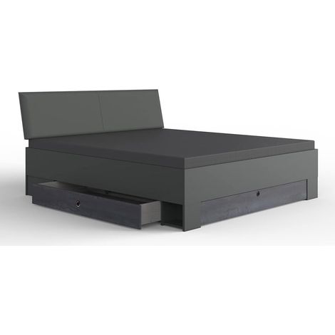 Lit adulte double 160x200 cm Queen Size coloris gris foncé - Longueur 169 x Profondeur 210 x Hauteur 96 cm (1/4)