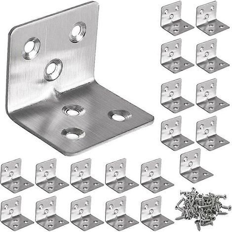 Équerres de fixation en acier inoxydable, 50 pièces, supports d'angle droit en forme de L, renforts métalliques pour étagères et meubles, résistants à la corrosion, usage intérieur et extérieur. (1/5)