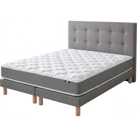 Ensemble matelas haute resilience H16 cm sommier et tete de lit capitonnee gris 160 x 200 cm (1/5)