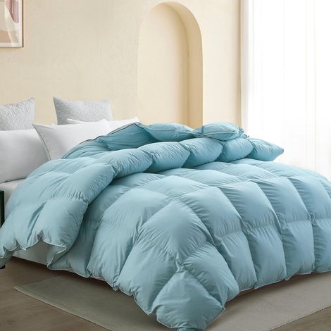 Couette en Duvet d'oie Blanche pour Grand lit, Housse 100% Coton, Bleu (1/5)