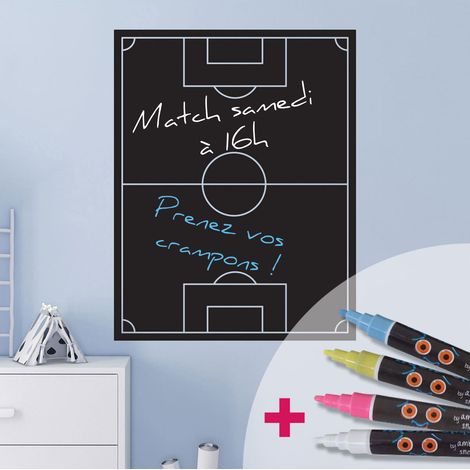 Sticker ardoise tableau noir - stickers muraux adhésif effaçable - TERRAIN DE FOOT + 4 CRAIES LIQUIDES - 45x35cm (1/4)