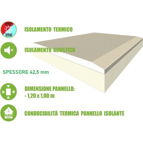 5 Pannelli Accoppiati in Cartongesso e Polistirene Estruso per Isolamento Termico/Acustico - 120x100xH 4,25 cm (1/2)