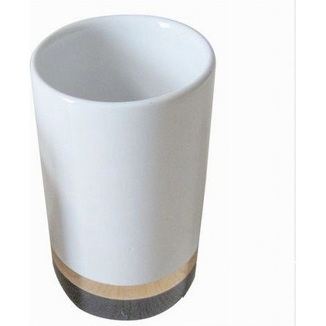 Bicchiere Porta Spazzolini Bianco Con Riga Bassa Dorata Nera Arredo Bagno 59868 (1/2)
