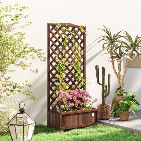 Jardinière avec Treillis bac à Fleurs 76 x 36 x 170 cm Fond à Lattes Bois Sapin pré-huilé marron foncé