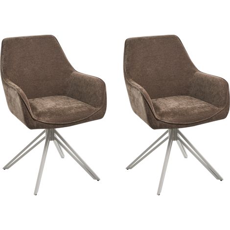 Conjunto de 2 sillas de comedor modernas de tela asiento acolchado patas de metal beige giratorias marrón Jodar (1/5)