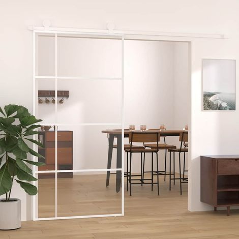 Porte coulissante Verre ESG et aluminium 102,5x205 cm Blanc (1/5)