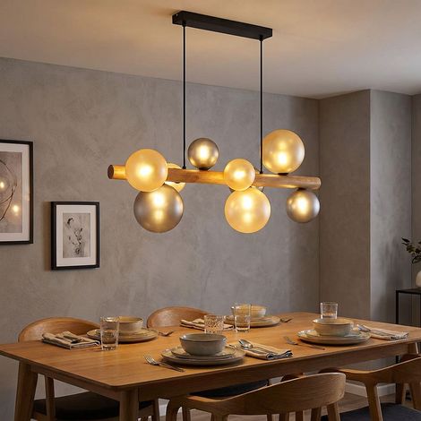 Pendelleuchte Hängeleuchte Deckenleuchte Glas Holz schwarz rauchfarben H 150 cm