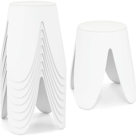 Lot de 8 tabourets blancs empilables en plastique avec coussin en similicuir amovible et pieds antidérapants pour maison