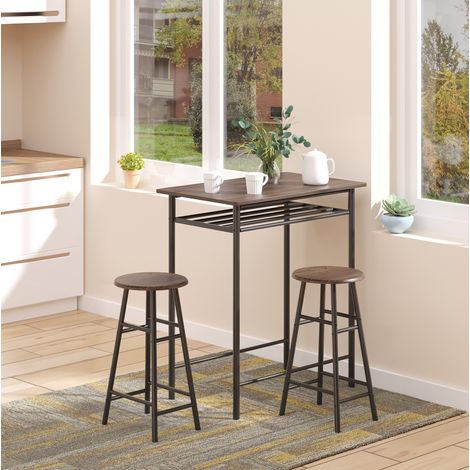 3-teiliges Bartisch-Set mit 2 Hockern, Ablage, Metall und MDF, schwarz HAVRYA (1/5)
