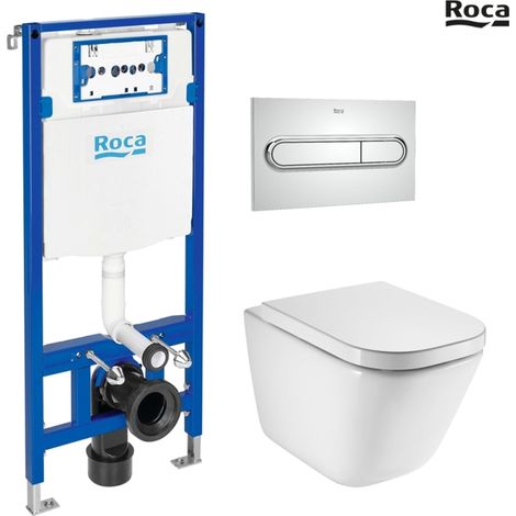 Bâti-support ROCA Duplo pack réservoir encastrable et plaque PL1 Chrome Brillant avec WC suspendu ROCA The Gap Rimless Blanc (1/5)