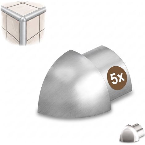 Dalsys Angle extérieur pour profilé en quart de cercle en acier inoxydable, Profilé pour carrelage - Brossé 12,5mm, 5 pièces