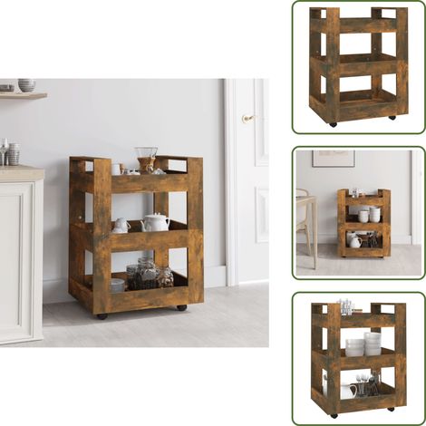 The Living Store Küchenwagen Räuchereiche 60x45x80 cm Holzwerkstoff - Küchenwagen - Kücheninsel - Holzwerkstoff - Küchengeräte - Möbel (1/5)
