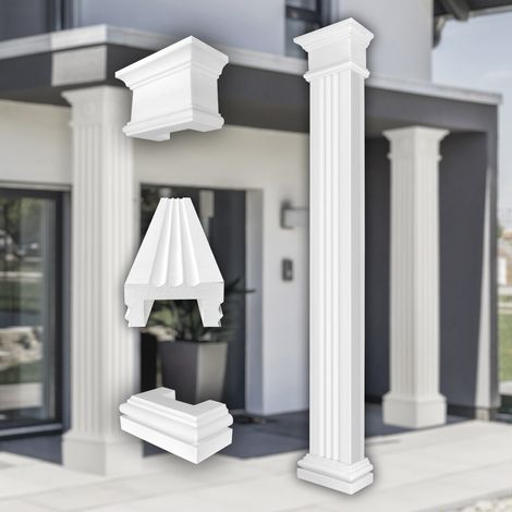 Säulen und Halbsäulen eckig teils kanneliert in 3 Größen, Fassadenstuck modern außen, Prestige Decor: Komplettset 3, Größe S - halbiert