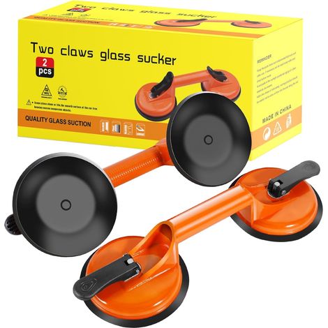 2 Ventouses Carrelage Orange Alliage Aluminium Poignée Ergonomique Levage 100kg Transport Verre et Marbre (1/5)
