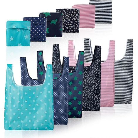 Lot de 6 sacs de courses pliables, réutilisables et écologiques, avec sac intégré. (1/5)