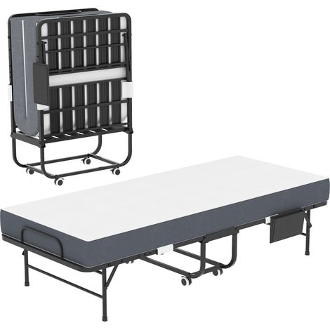 Cama plegable 190 x 78 cm con colchón viscoelástico de 9,5 cm, estructura de metal negro (1/5)