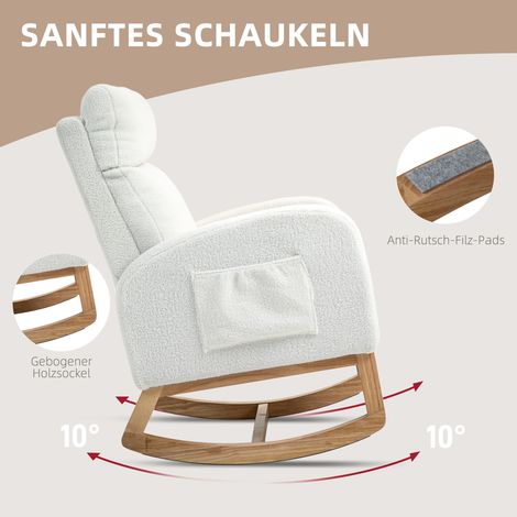 Fauteuil à bascule relax, coussin épais, revêtement douillet, cadre en bois, capacité de charge jusqu'à 120 kg, blanc crème (1/5)