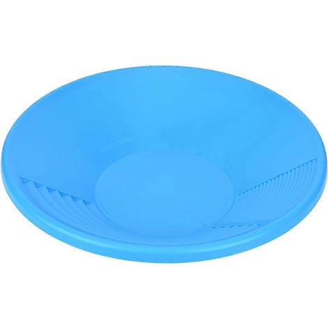 batée à or en plastique bleu avec deux rainures, outil pour l'orpaillage, l'extraction et le dragage de l'or.