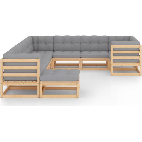 Maison Exclusive - Set Salotto Giardino 10pz Cuscini Antracite Legno Massello Pino (1/5)