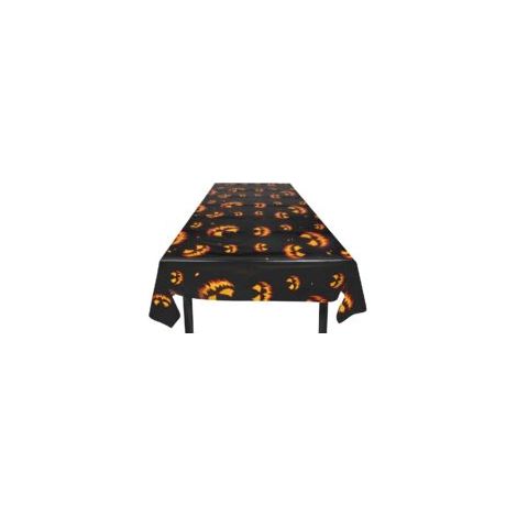 Tovaglia con zucca spettrale (1 pezzo), dimensioni 120 x 180 cm, nero/arancione, plastica, pagina da colorare - Crezuo