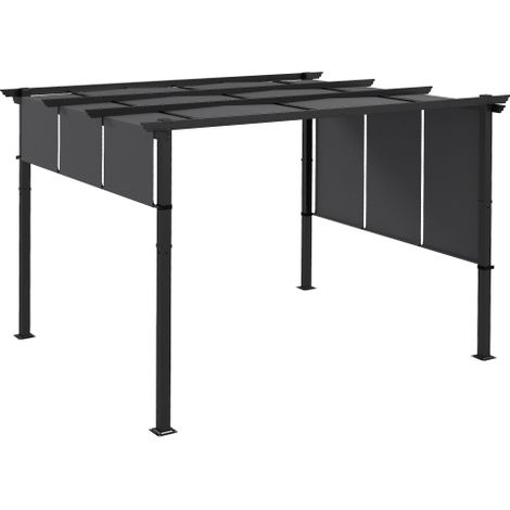 Gazebo pergola Outsunny 3,5x3 metri con pareti laterali e tettoia per patio, grigio scuro, resistente alle intemperie, ideale per giardini e patio.