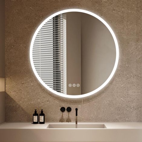 Badspiegel mit Beleuchtung 80cm badezimmer spiegel mit Entfoggen & Licht,IP44 spiegel rund Entspiegelung mit Dimmbar & Memory-Function für Badezimmer