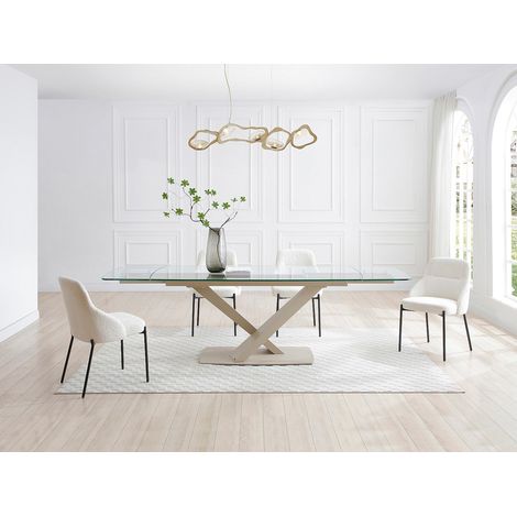 Tavolo da pranzo allungabile 6-10px Vetro temperato e Metallo Trasparente e Beige - MALENA della Maison Céphy (1/4)