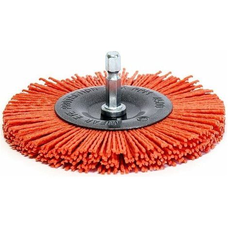 Brosse poncage nettoyage Bois pour Visseuse/Perceuse. Brosse Circulaire 100mm en Nylon AGRESSIF à queue hexagonal 1/4 '(6.35 mm Carivent