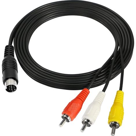 Câble composite DIN 9 broches vers RCA audio vidéo - Prise mâle 9 broches vers 3 RCA mâles - Câble de connexion AV stéréo - Pour équipement vidéo et audio - 1,8 m (1/5)