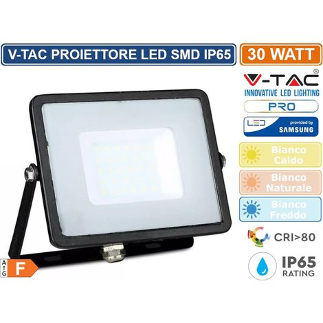 V-TAC PRO Faro LED 30W Chip Samsung 6400K IP65 Nero VT-30-B SKU 402