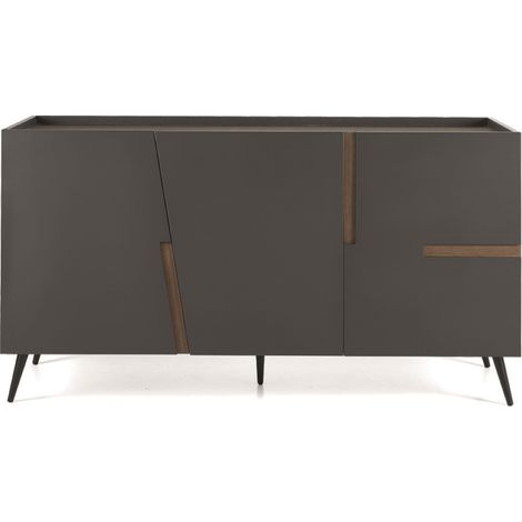 Madia credenza 3 ante inserti teak con scocca Antracite GIRONA con 5 piedini (1/3)