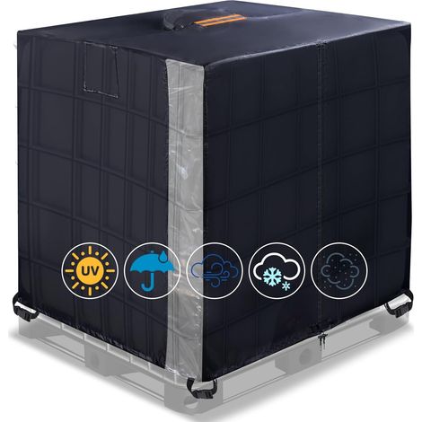 Bâche pour Cuve IBC 1000L, 420D Housse de Protection pour Réservoir d'eau IBC pour Outdoor 275 gallons avec fermeture à glissière imperméable et fenêtre transparente (120 x 100 x 116 cm) (1/5)
