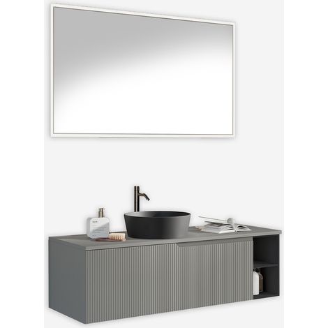 Mobile bagno sospeso con specchio rettangolare lavabo 5 pezzi Venere - Grigio